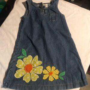 Mini Boden Denim Kids Dress with Floral Appliqué